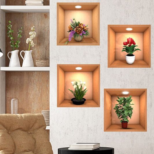 3D Plant Wall Stickers (Pack of 4)