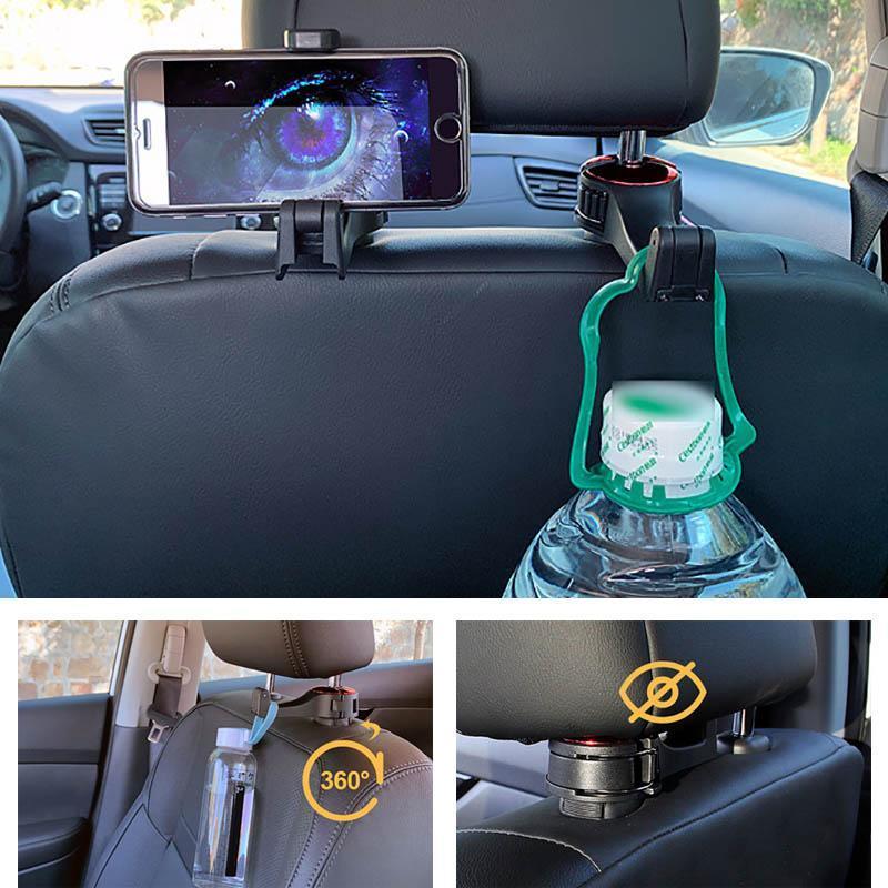 Car Headrest Hidden Hook, 2 In 1 Car Seat Hooks With Phone Holder